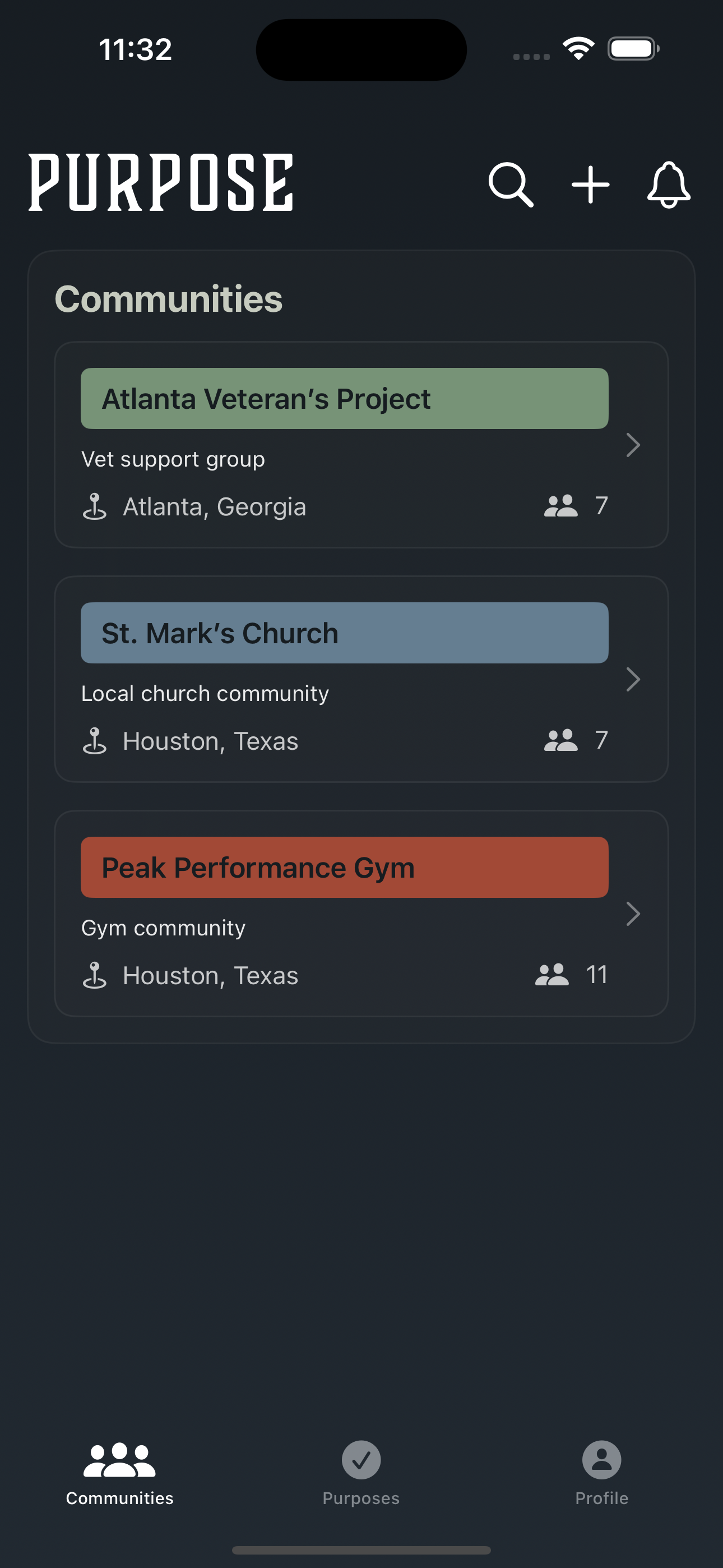 Communities screen