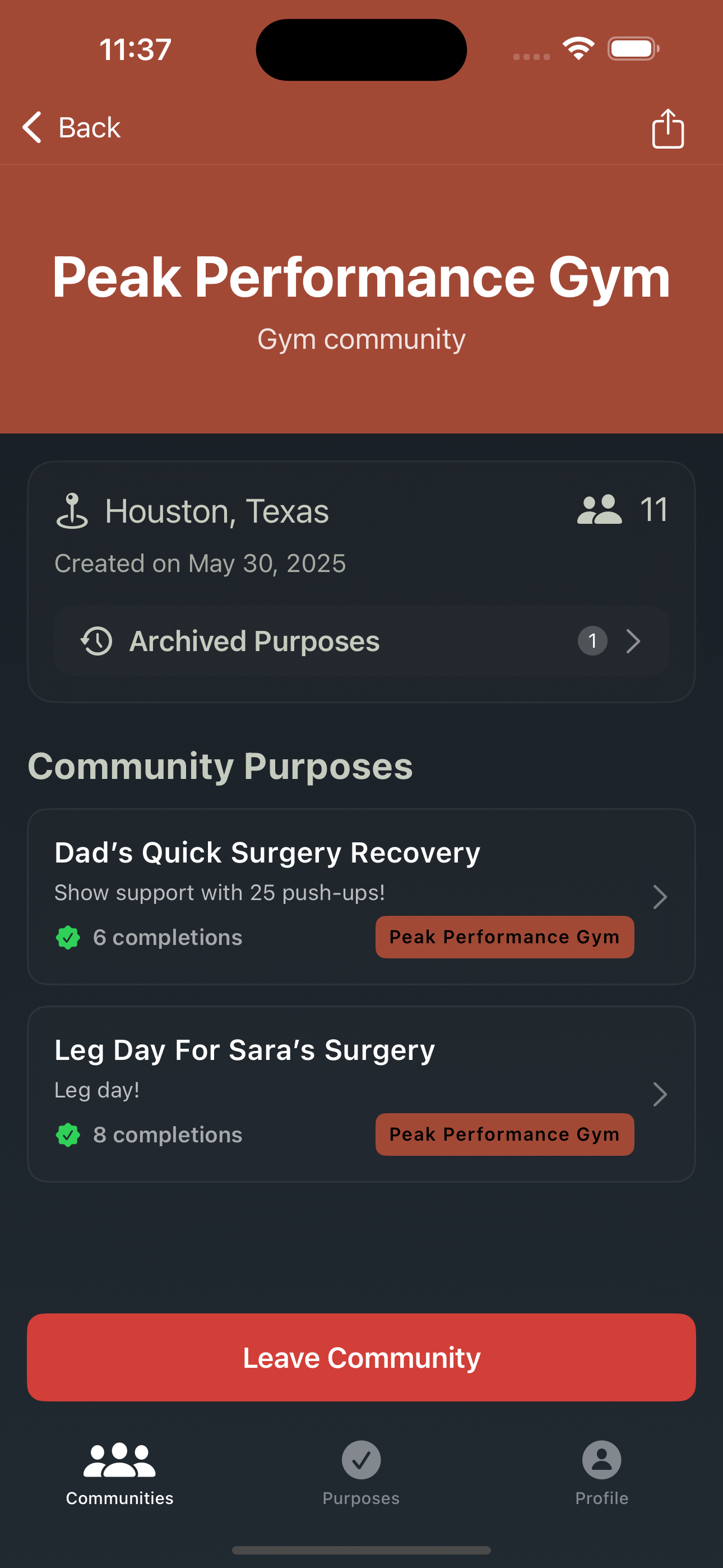 Community preview screen